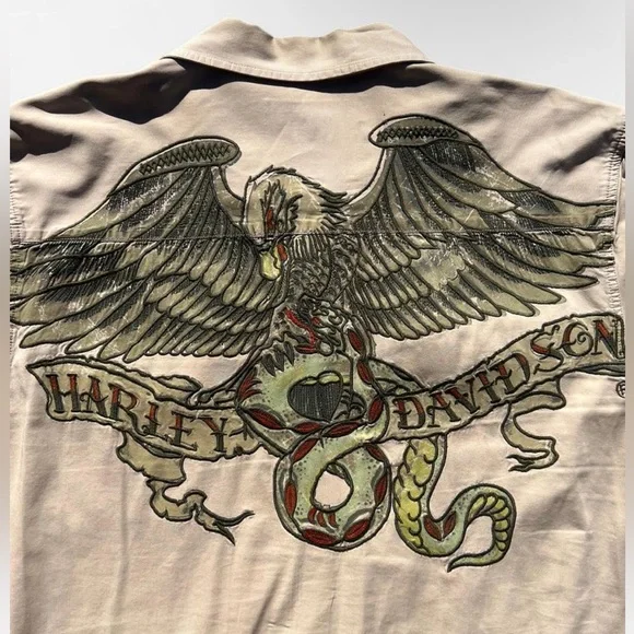 Vintage Harley Davidson Short Sleeve Button Up Shirt Eagle and Snake - Picture 3 of 9